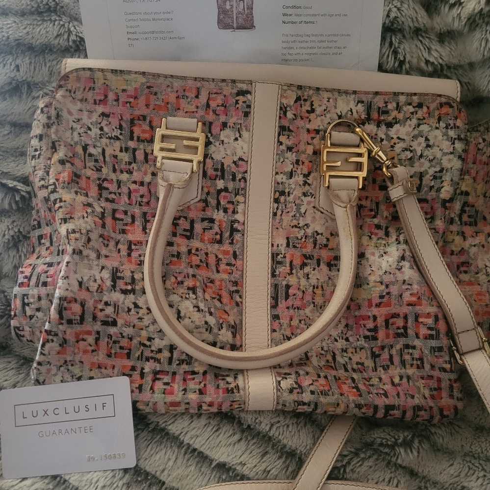 Fendi Vintage Authentic Pink Zucchino Printed Handbag Italy Medium